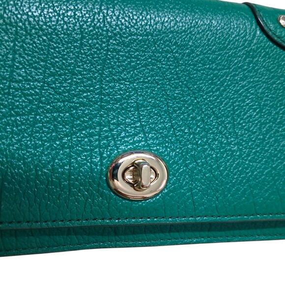 NWT Coach Mercer Wallet Green Leather Accordion Turn Lock Zip Around Classic - Picture 7 of 16